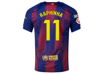 Nike Barcelona 2025 - 26 Raphinha Home Jersey + La Liga Patch - Deep Royal Blue/Noble Red/Gold