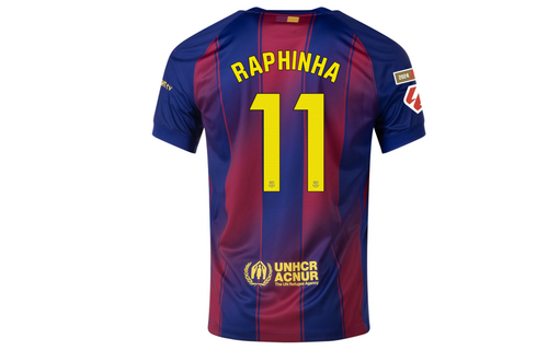 Nike Barcelona 2025 - 26 Raphinha Home Jersey + La Liga Patch - Deep Royal Blue/Noble Red/Gold