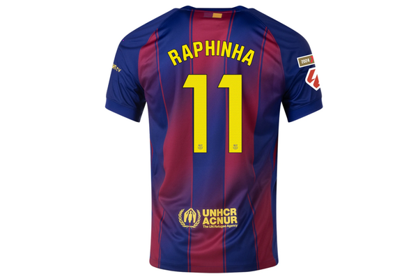 Nike Barcelona 2025 - 26 Raphinha Home Jersey + La Liga Patch - Deep Royal Blue/Noble Red/Gold