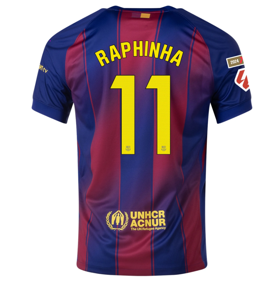 Nike Barcelona 2025 - 26 Raphinha Home Jersey + La Liga Patch - Deep Royal Blue/Noble Red/Gold