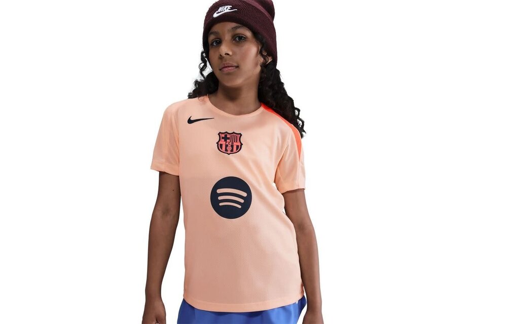 Nike Youth Barcelona 2025 - 26 Strike Prematch Training Jersey - Crimson Tint/Bright Mango/Midnight Navy
