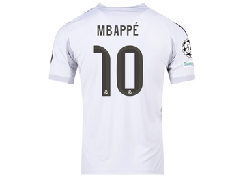 adidas Youth Real Madrid 2025 - 26 Mbappe # 10 Home Jersey + UCL Patch - White