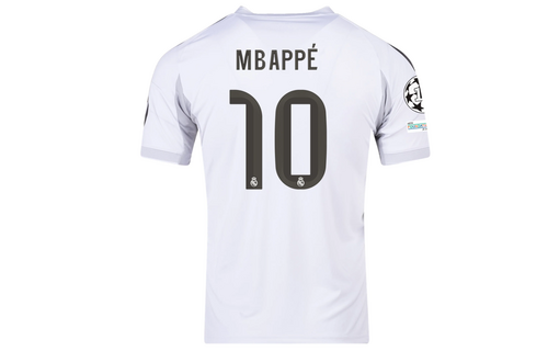 adidas Youth Real Madrid 2025 - 26 Mbappe # 10 Home Jersey + UCL Patch - White