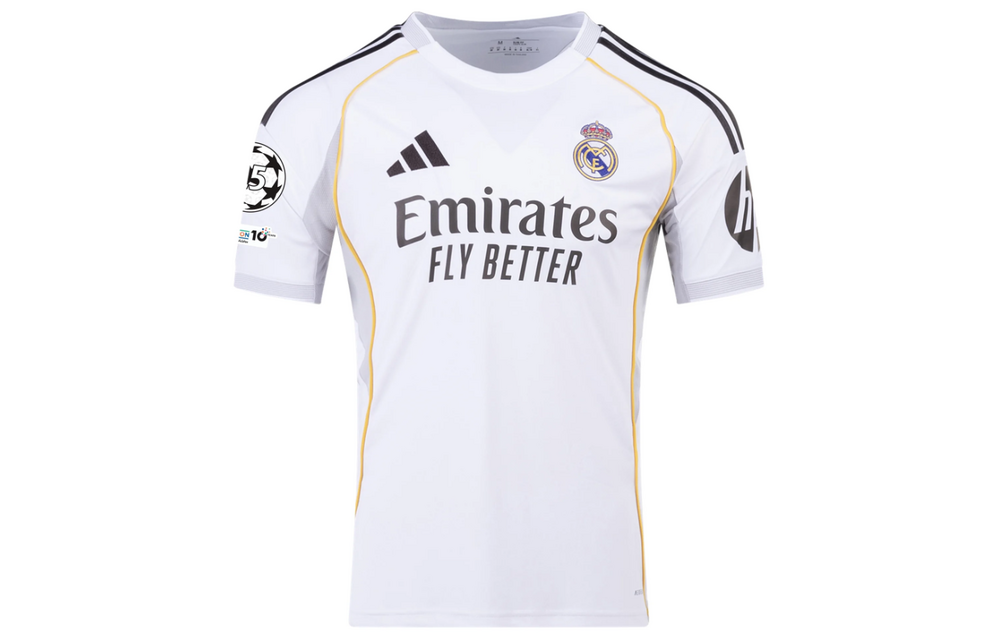 adidas Youth Real Madrid 2025 - 26 Mbappe # 10 Home Jersey + UCL Patch - White