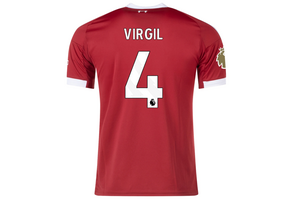 adidas Liverpool 2025 - 26 Virgil # 4 Home Jersey + PL Patch- Strawberry Red