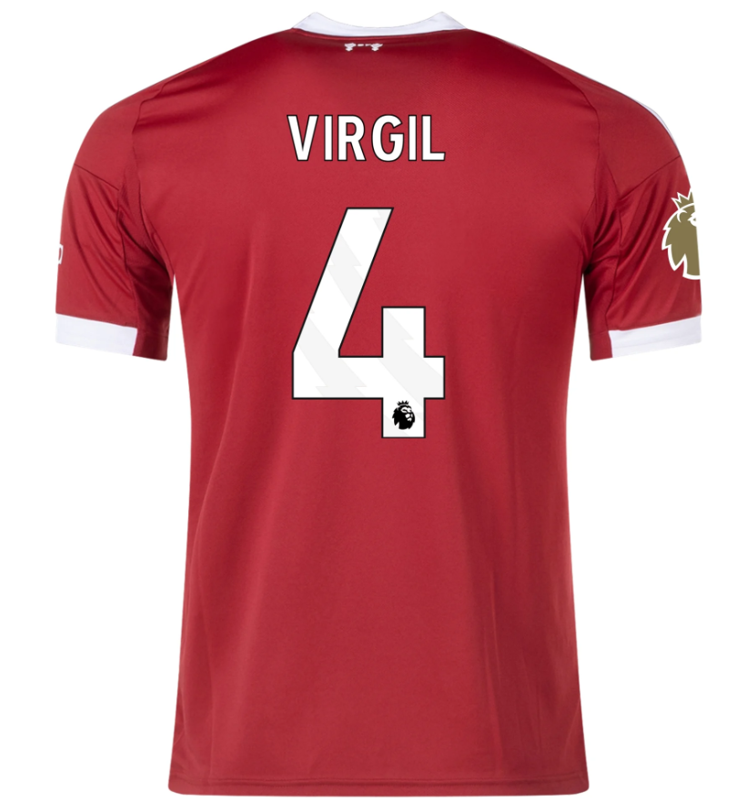 adidas Liverpool 2025 - 26 Virgil # 4 Home Jersey + PL Patch- Strawberry Red
