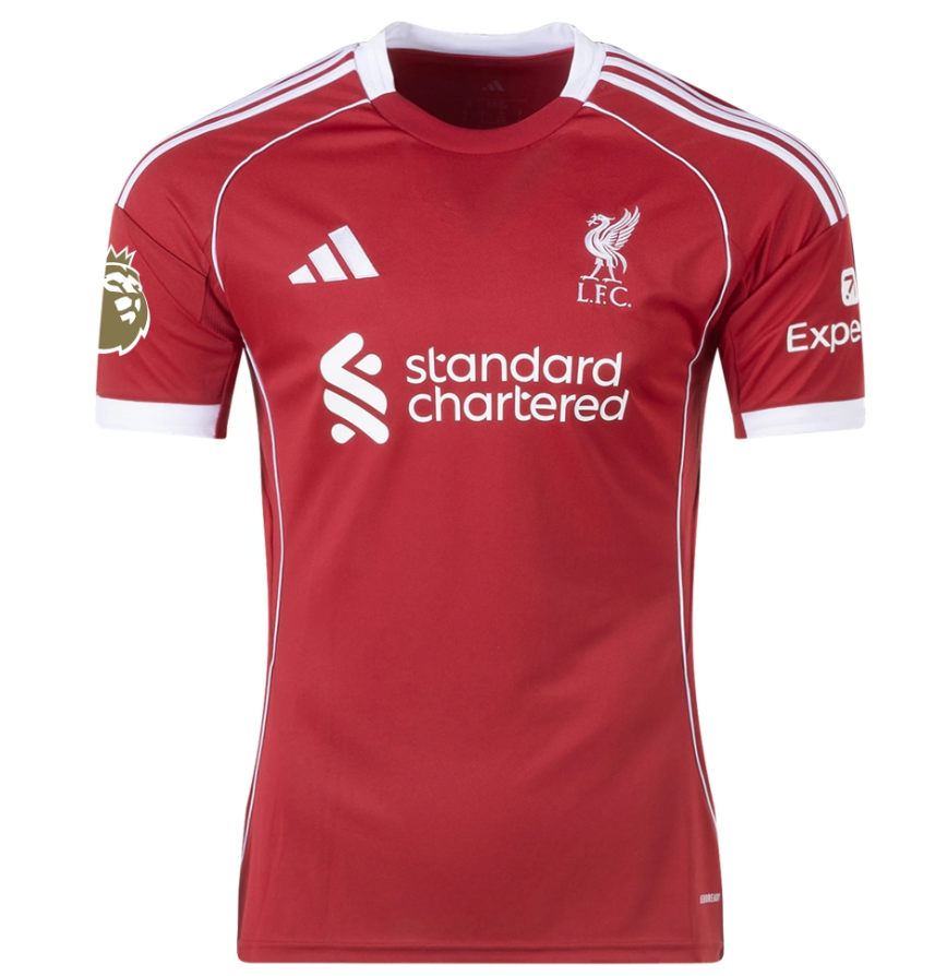 adidas Liverpool 2025 - 26 Virgil # 4 Home Jersey + PL Patch- Strawberry Red