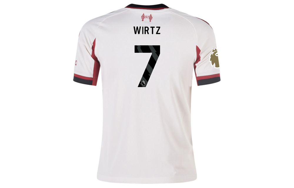 adidas Liverpool FC 2025 - 26 Youth Wirtz # 7 Away Jersey + PL Patch - Wonder White