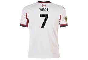 adidas Liverpool FC 2025 - 26 Youth Wirtz # 7 Away Jersey + PL Patch - Wonder White