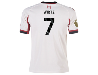 adidas Liverpool FC 2025 - 26 Youth Wirtz # 7 Away Jersey + PL Patch - Wonder White