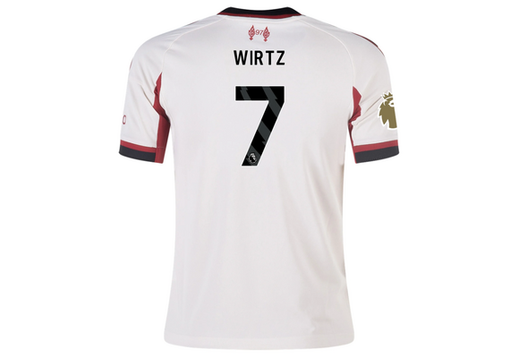 adidas Liverpool FC 2025 - 26 Youth Wirtz # 7 Away Jersey + PL Patch - Wonder White