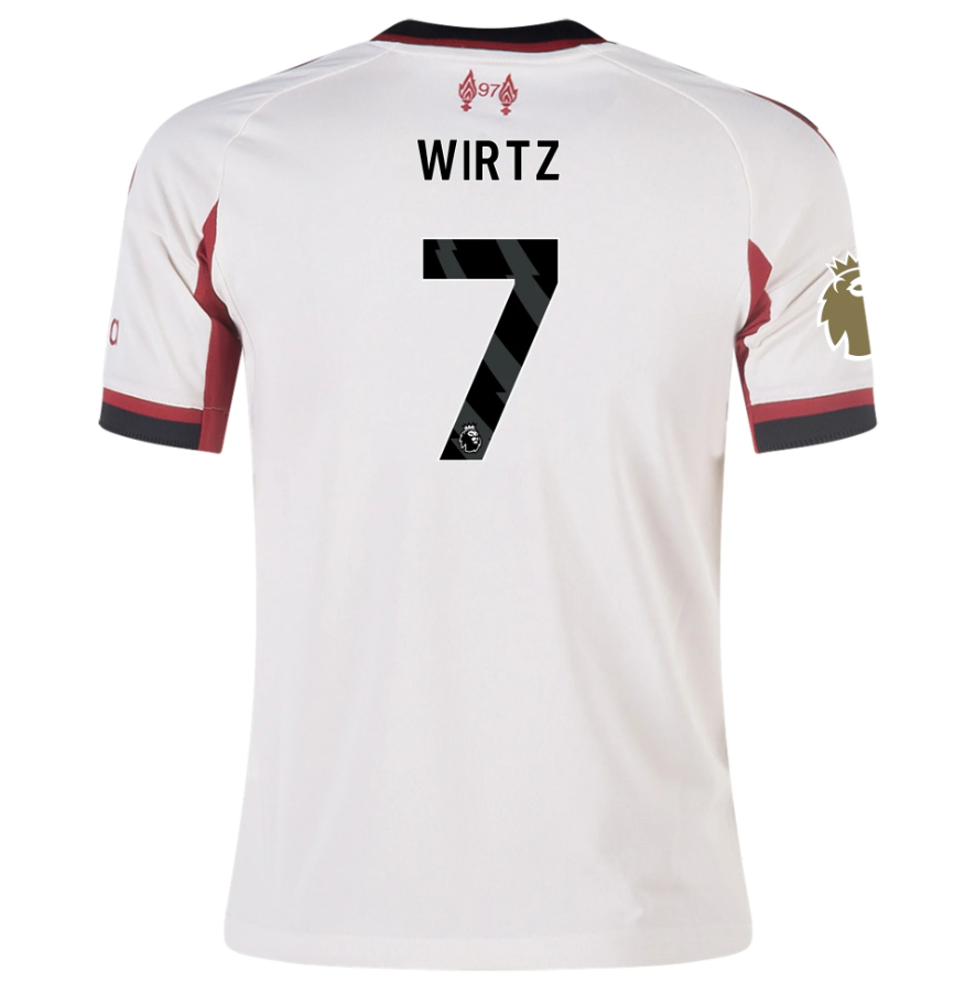 adidas Liverpool FC 2025 - 26 Youth Wirtz # 7 Away Jersey + PL Patch - Wonder White