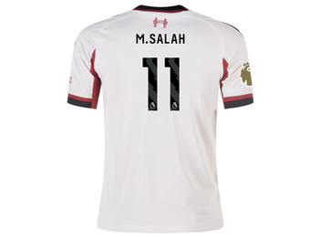 adidas Liverpool FC 2025 - 26 Youth M. Salah # 11 Away Jersey + PL Patch - Wonder White