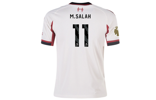 adidas Liverpool FC 2025 - 26 Youth M. Salah # 11 Away Jersey + PL Patch - Wonder White