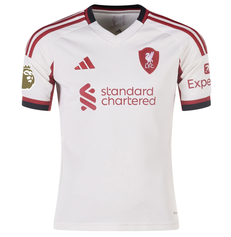 adidas Liverpool FC 2025 - 26 Youth M. Salah # 11 Away Jersey + PL Patch - Wonder White