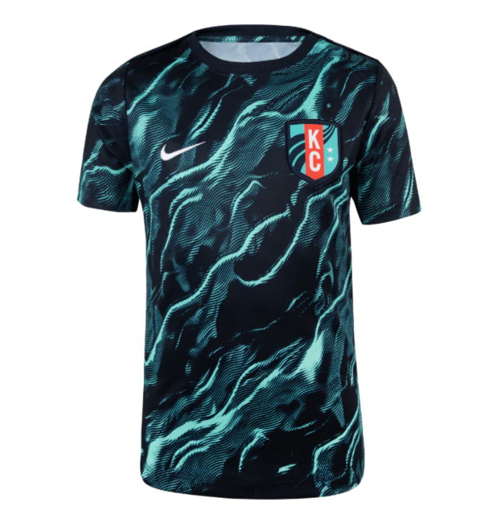 Nike Youth Kansas City KC Current 2025  Prematch Training Jersey - Hyper Turquoise/Dark Obsidian