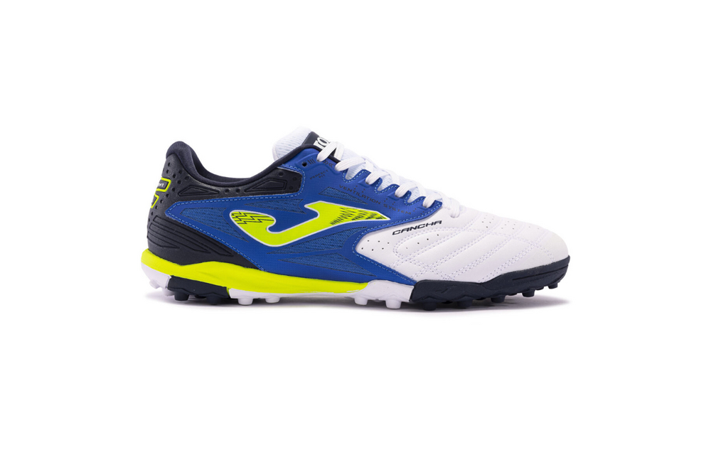 Joma Cancha 2402 Turf Soccer Shoes - White/Royal/Yellow