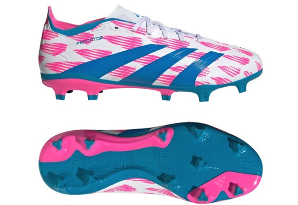 adidas Jr Predator League TF FG Soccer Shoes - Cloud White/Solar Blue/Pink