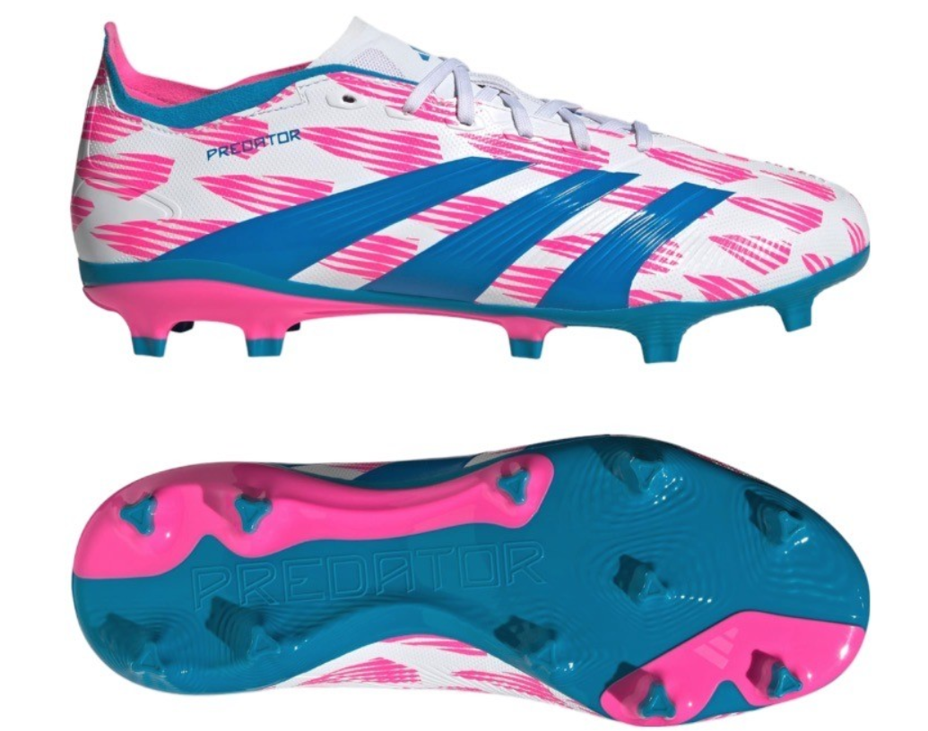 adidas Jr Predator League TF FG Soccer Shoes - Cloud White/Solar Blue/Pink