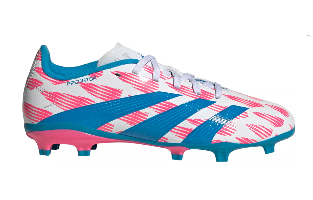 adidas Jr Predator League TF FG Soccer Shoes - Cloud White/Solar Blue/Pink