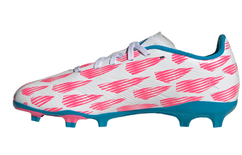 adidas Jr Predator League TF FG Soccer Shoes - Cloud White/Solar Blue/Pink