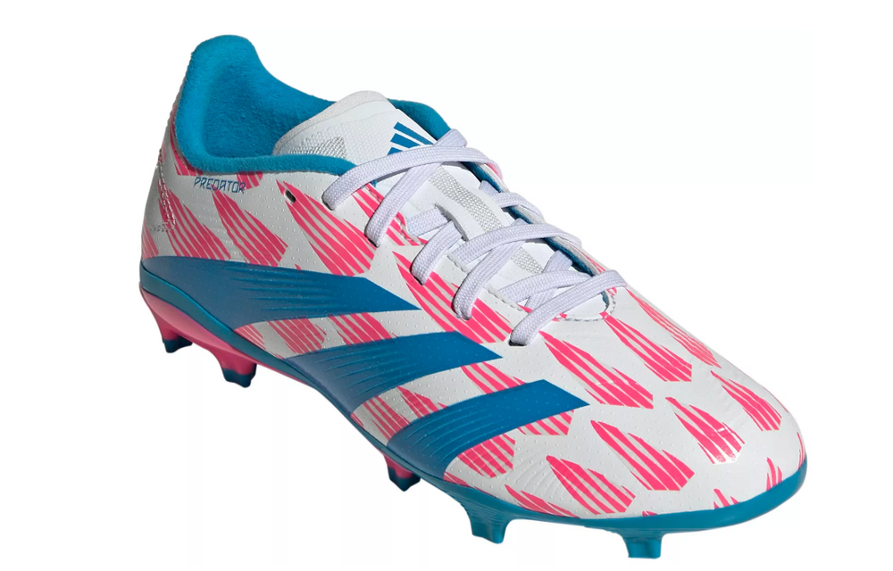 adidas Jr Predator League TF FG Soccer Shoes - Cloud White/Solar Blue/Pink