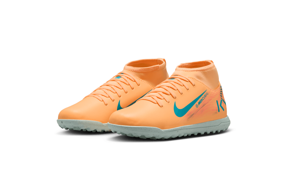 Nike Jr Mercurial Superfly 10 KM Mbappe Club TF Turf Shoes - Melon Tint/Igloo/Neo Turquoise
