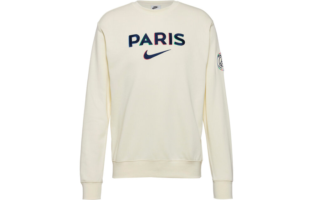 Nike PSG Paris Saint German 2025 - 26 Crewneck Fleece Sweatshirt - Coconut Milk/Midnight Navy