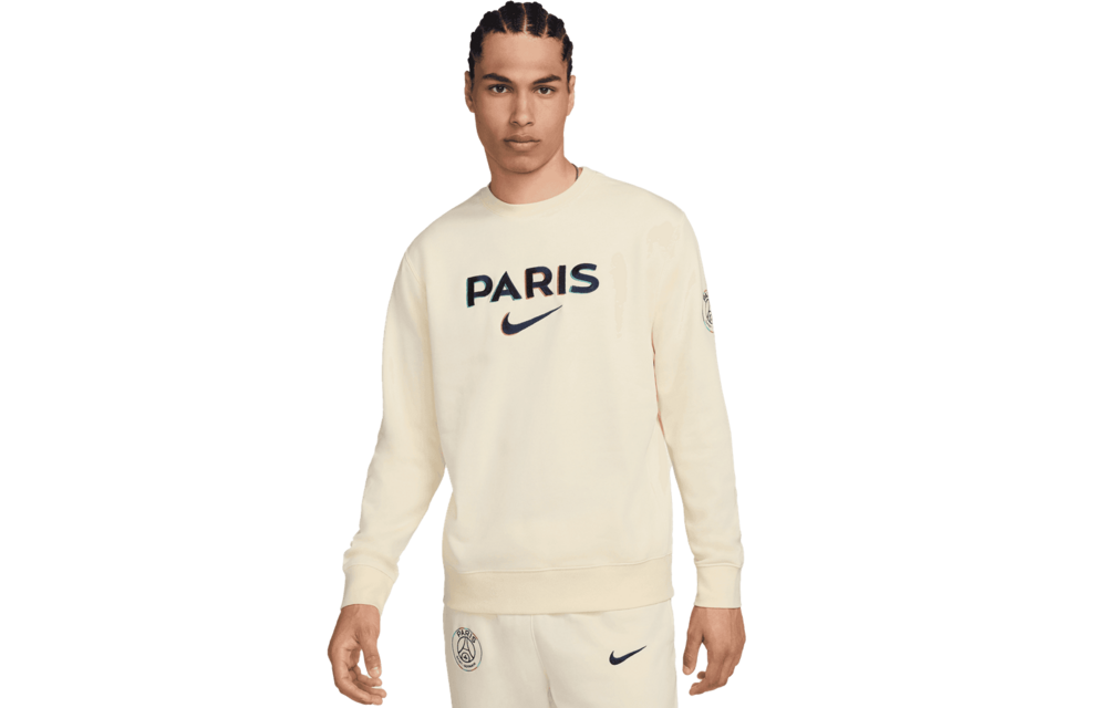 Nike PSG Paris Saint German 2025 - 26 Crewneck Fleece Sweatshirt - Coconut Milk/Midnight Navy