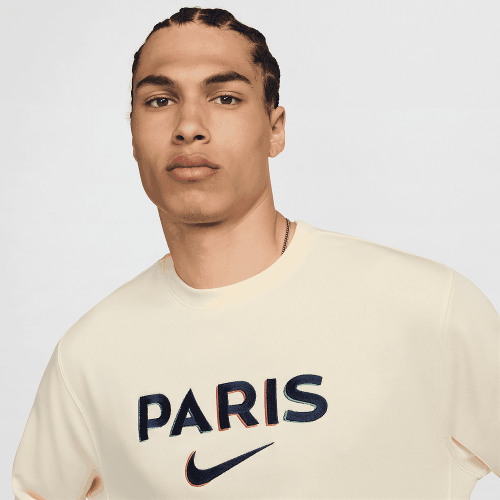 Nike PSG Paris Saint German 2025 - 26 Crewneck Fleece Sweatshirt - Coconut Milk/Midnight Navy