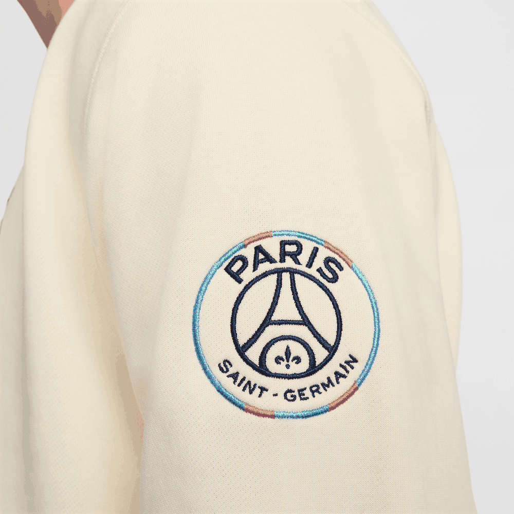 Nike PSG Paris Saint German 2025 - 26 Crewneck Fleece Sweatshirt - Coconut Milk/Midnight Navy