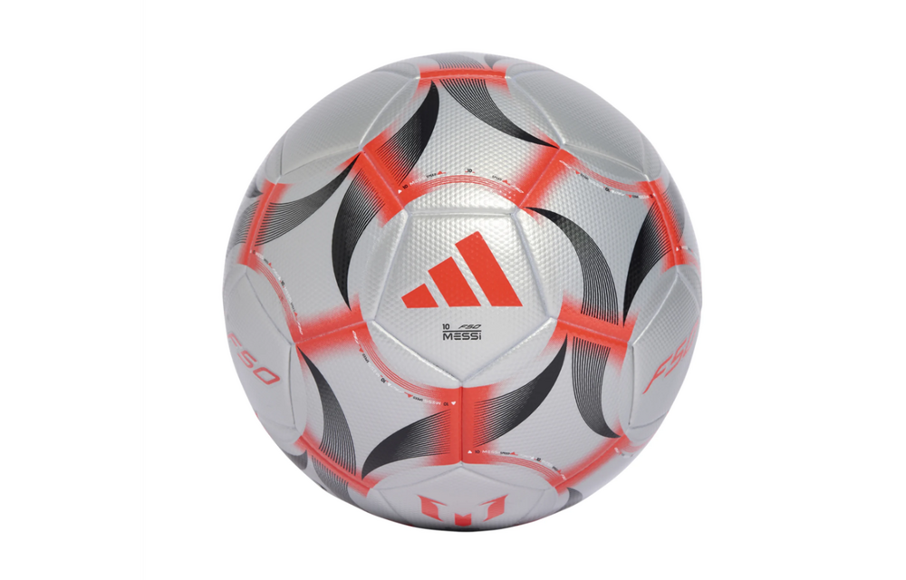 adidas F50 Messi 2025 - 26 Prestig10 League Soccer Ball - Silver Metallic/Lucid Red/Black