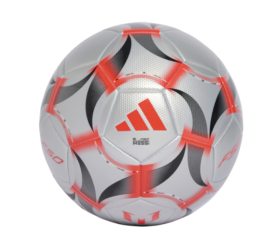 adidas F50 Messi 2025 - 26 Prestig10 League Soccer Ball - Silver Metallic/Lucid Red/Black