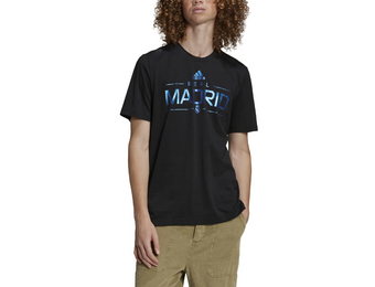 adidas Real Madrid 2025 - 26 Graphic Fan Tee Shirt- Black/Metallic Blue