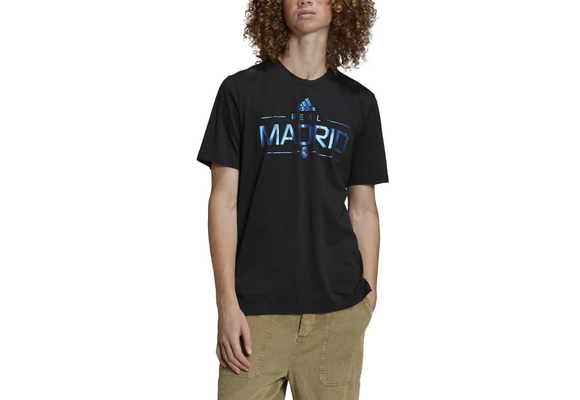 adidas Real Madrid 2025 - 26 Graphic Fan Tee Shirt- Black/Metallic Blue
