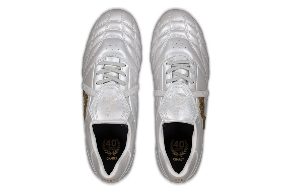 Charly Legendario  PFX Leather LT Folded Tongue FG Soccer Cleats - Silver/Matte Gold