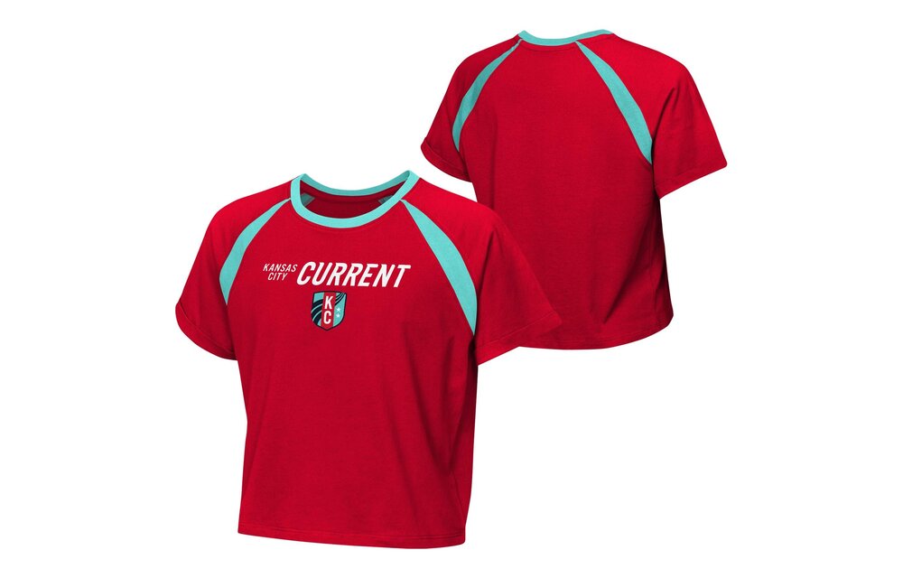 Outerstuff KC Kansas City Current Womens Crop Top Graphic Shirt - Red/Teal