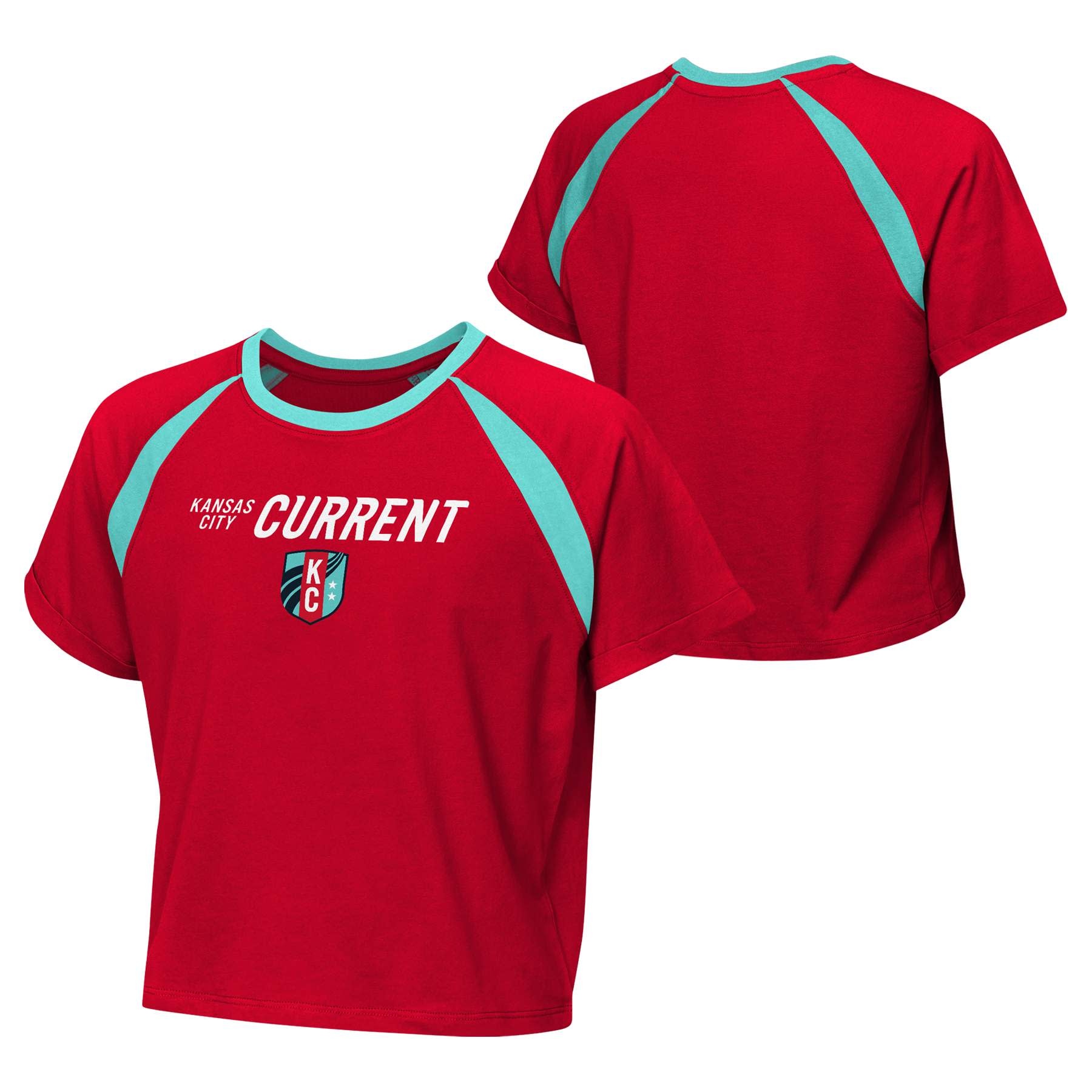 Outerstuff KC Kansas City Current Womens Crop Top Graphic Shirt - Red/Teal