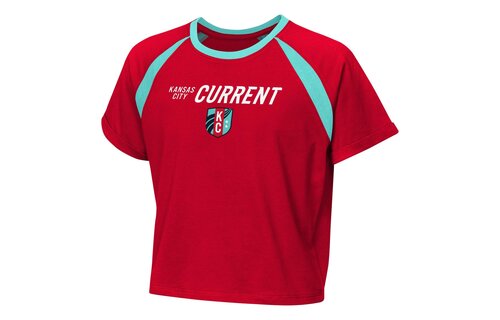 Outerstuff  KC Kansas City Current Womens Crop Top Graphic Shirt  - Red/Teal
