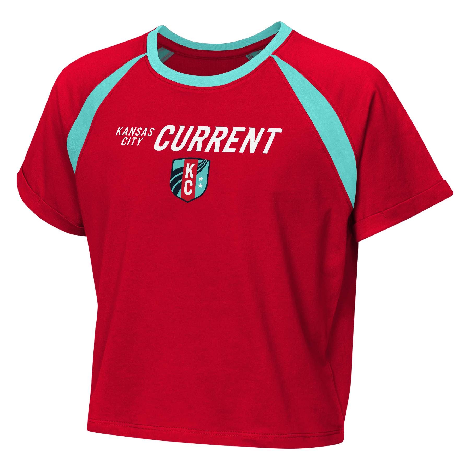 Outerstuff KC Kansas City Current Womens Crop Top Graphic Shirt - Red/Teal