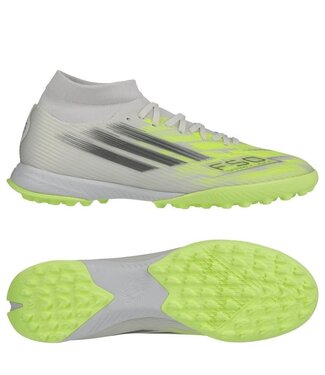 adidas adidas Womens F50 League Mid TF Turf Shoes - Cloud White/Iron Metallic/Hi-Vis Yellow