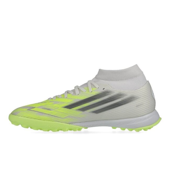 adidas adidas Womens F50 League Mid TF Turf Shoes - Cloud White/Iron Metallic/Hi-Vis Yellow
