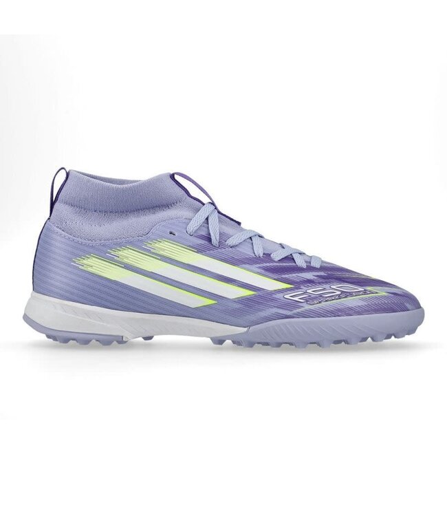 adidas adidas Youth F50 Sparkfusion League Mid TF Turf Shoes - Purple Rush/White/Lucid Lemon