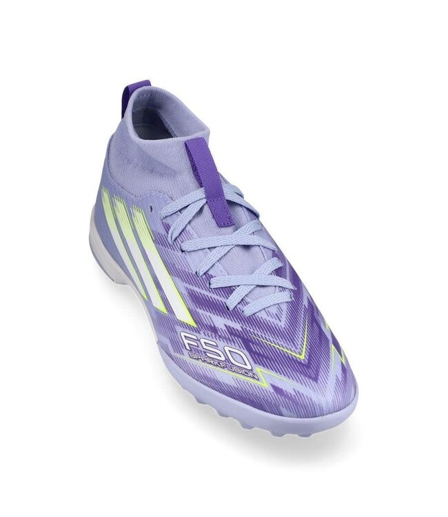 adidas adidas Youth F50 Sparkfusion League Mid TF Turf Shoes - Purple Rush/White/Lucid Lemon