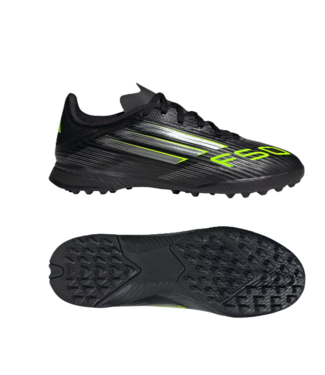 adidas adidas Jr F50 League TF Turf Soccer Shoes - Core Black/Iron Metallic/Lucid Lemon