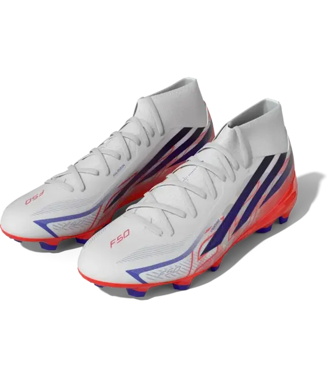 adidas adidas F50 Hyperfast Mid League FG Cleats -Cloud White/Solar Purple/Solar Turbo