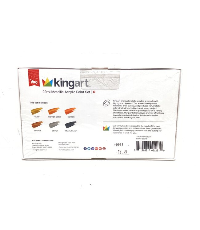 6 PC 22ml METALLIC ACRYLIC PAINT SET