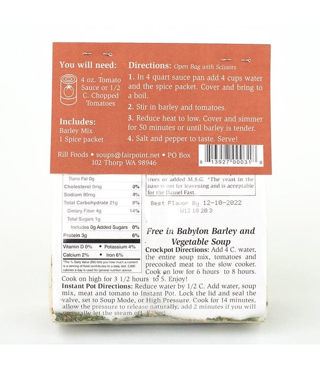 Rills Speciality Free in Babylon Barley Vegetable Soup Family Size