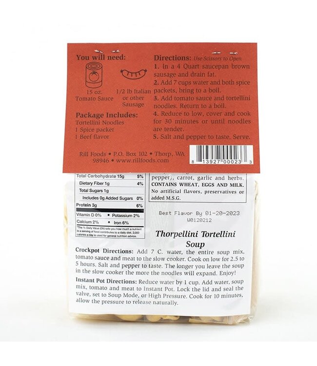 Rills Speciality Thorpellini Tortellini Soup Two Person Size