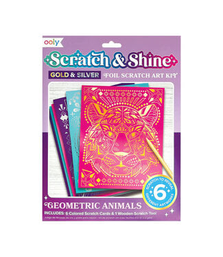 Ooly Scratch And Shine Foil Scratch Art Kit Geo Animals 7 Pc Set